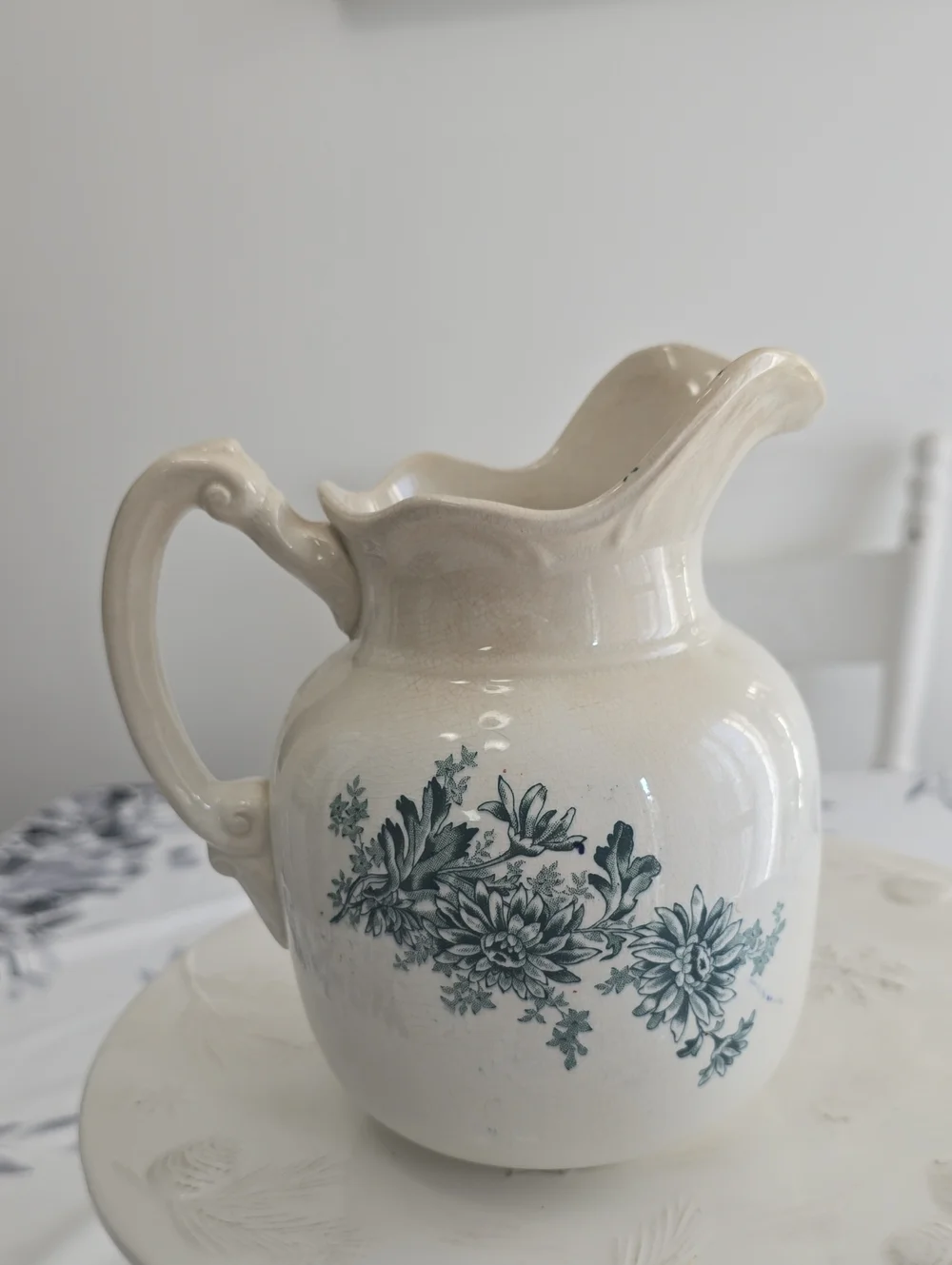 Vintage Buffalo Pottery Chrysathemum Pitcher Vase Semi Vitreous
